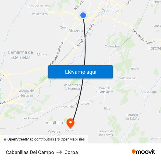 Cabanillas Del Campo to Corpa map