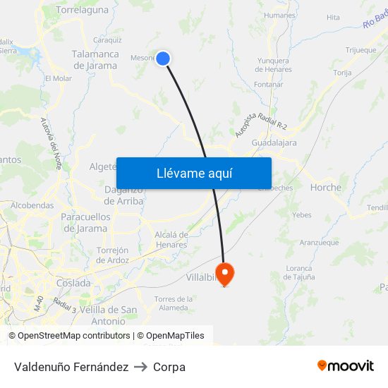 Valdenuño Fernández to Corpa map