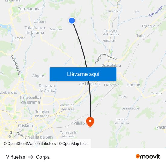 Viñuelas to Corpa map