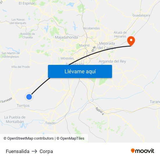 Fuensalida to Corpa map