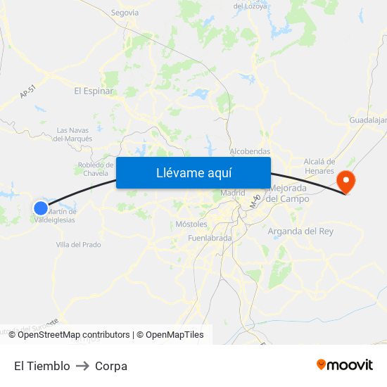 El Tiemblo to Corpa map