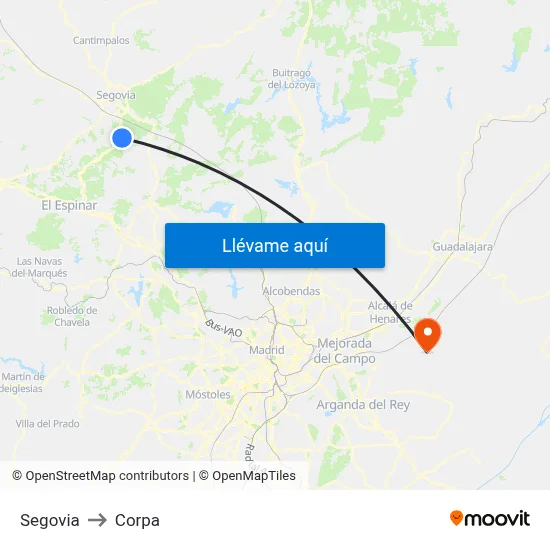 Segovia to Corpa map