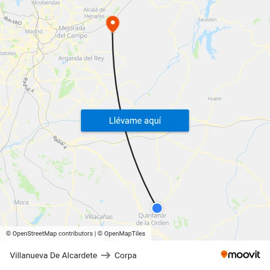 Villanueva De Alcardete to Corpa map