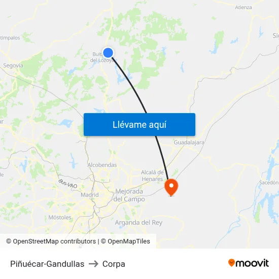 Piñuécar-Gandullas to Corpa map