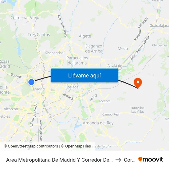 Área Metropolitana De Madrid Y Corredor Del Henares to Corpa map