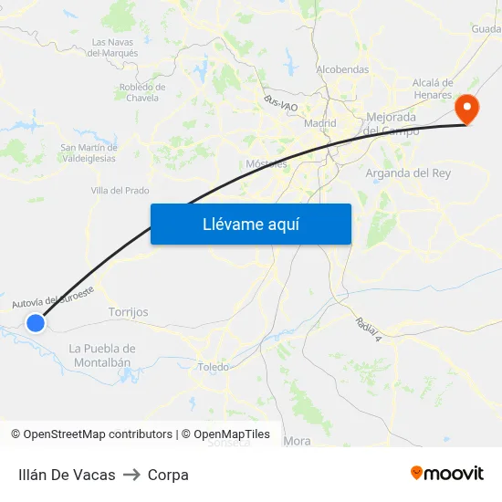 Illán De Vacas to Corpa map