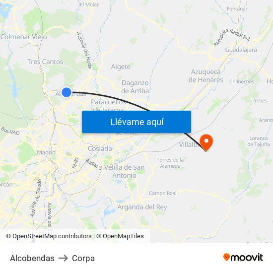 Alcobendas to Corpa map