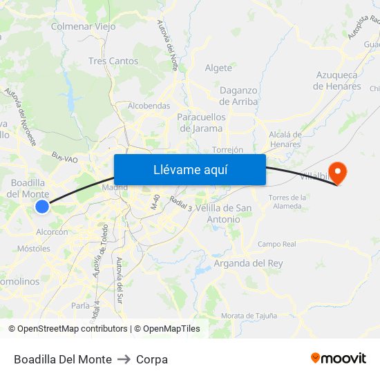Boadilla Del Monte to Corpa map