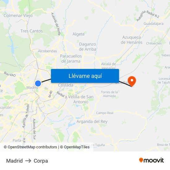 Madrid to Corpa map