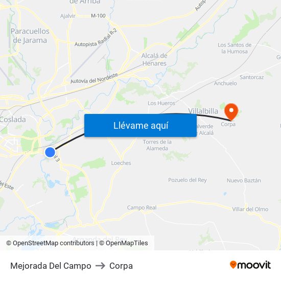 Mejorada Del Campo to Corpa map