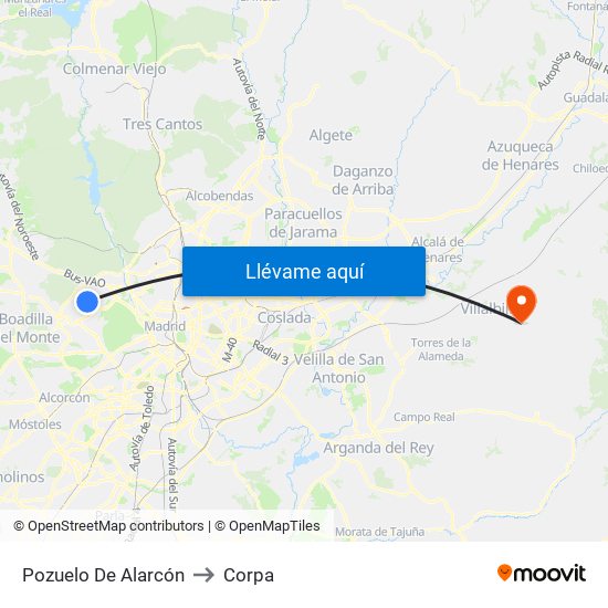 Pozuelo De Alarcón to Corpa map