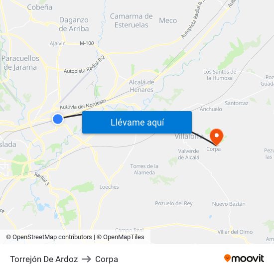 Torrejón De Ardoz to Corpa map