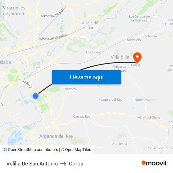 Velilla De San Antonio to Corpa map