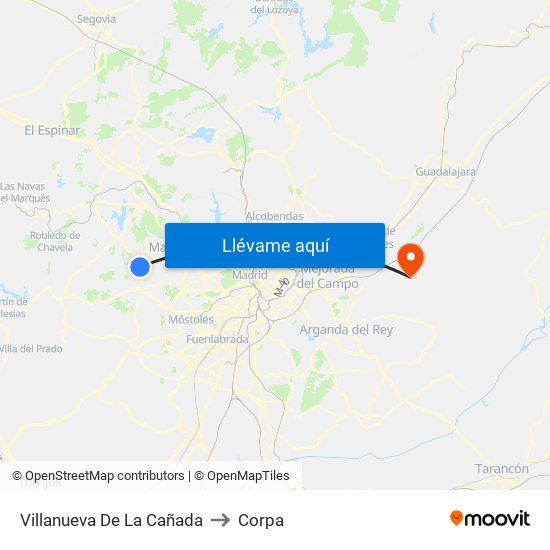 Villanueva De La Cañada to Corpa map