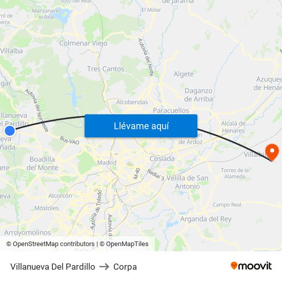 Villanueva Del Pardillo to Corpa map