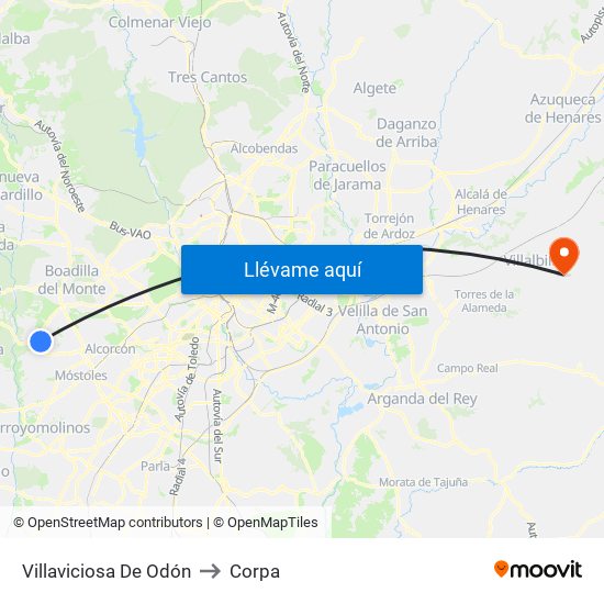Villaviciosa De Odón to Corpa map