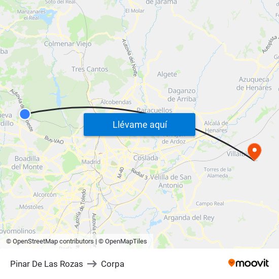 Pinar De Las Rozas to Corpa map