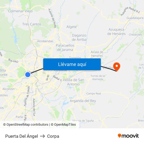 Puerta Del Ángel to Corpa map