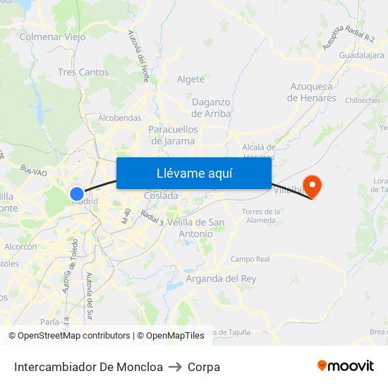 Intercambiador De Moncloa to Corpa map