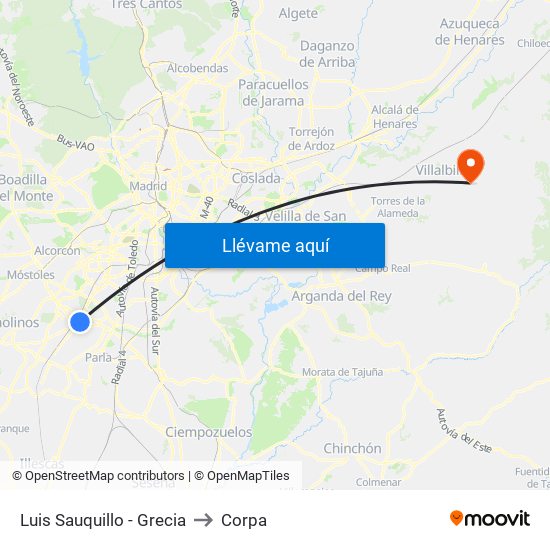 Luis Sauquillo - Grecia to Corpa map