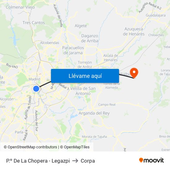 P.º De La Chopera - Legazpi to Corpa map