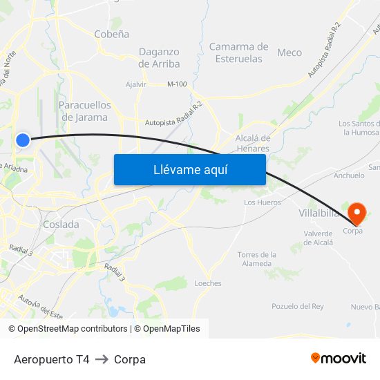 Aeropuerto T4 to Corpa map