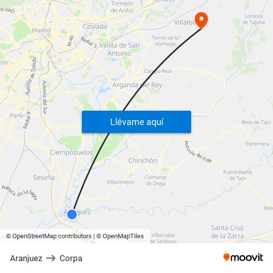Aranjuez to Corpa map