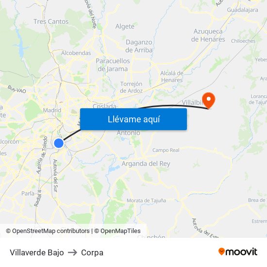 Villaverde Bajo to Corpa map