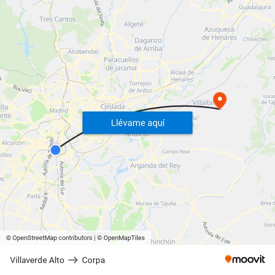 Villaverde Alto to Corpa map