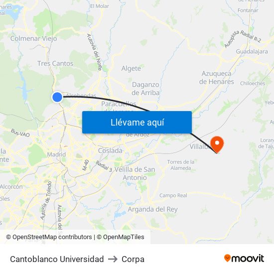 Cantoblanco Universidad to Corpa map