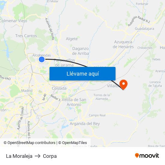 La Moraleja to Corpa map