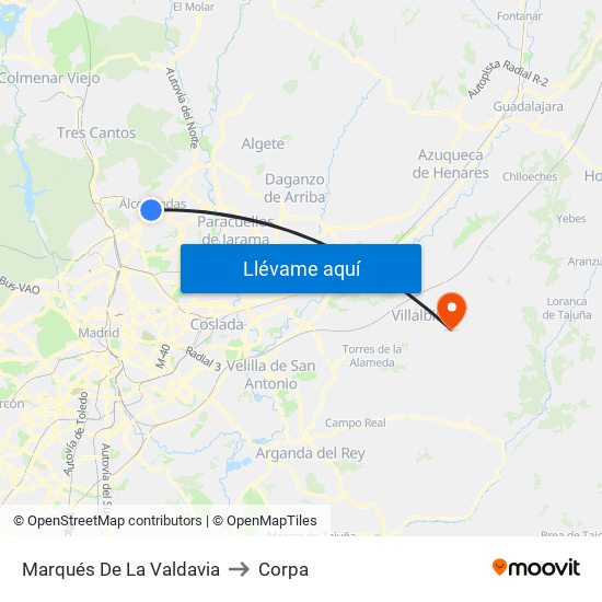 Marqués De La Valdavia to Corpa map