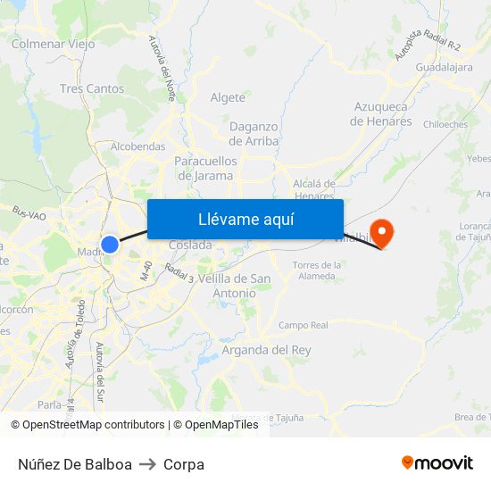 Núñez De Balboa to Corpa map