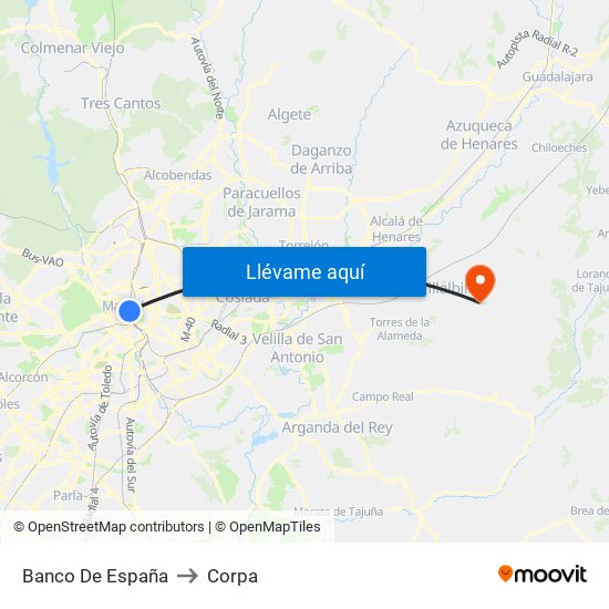 Banco De España to Corpa map