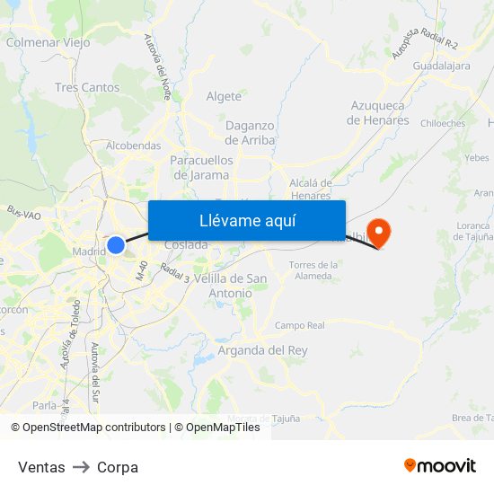 Ventas to Corpa map