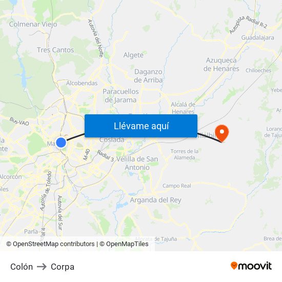 Colón to Corpa map