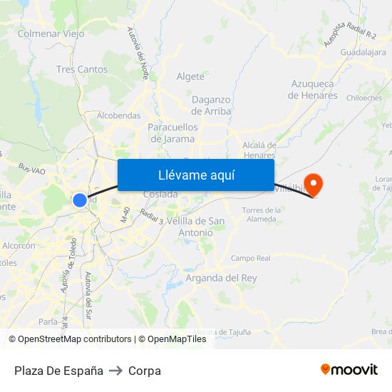 Plaza De España to Corpa map