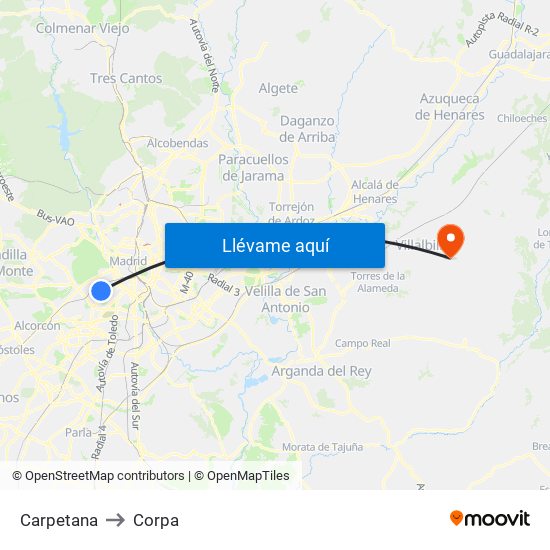 Carpetana to Corpa map
