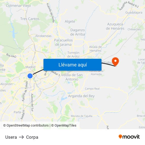 Usera to Corpa map