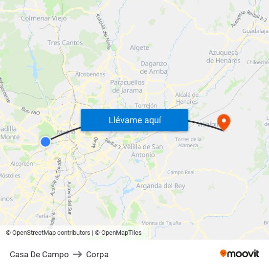 Casa De Campo to Corpa map