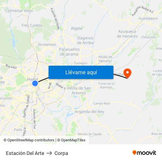 Estación Del Arte to Corpa map