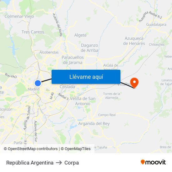 República Argentina to Corpa map