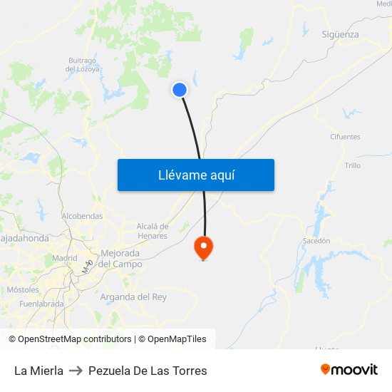 La Mierla to Pezuela De Las Torres map