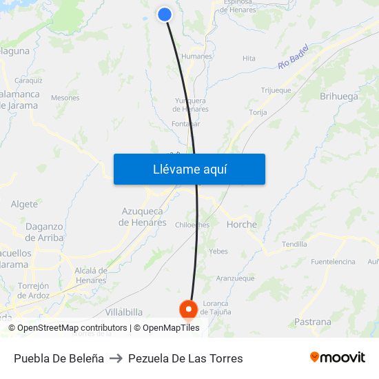 Puebla De Beleña to Pezuela De Las Torres map