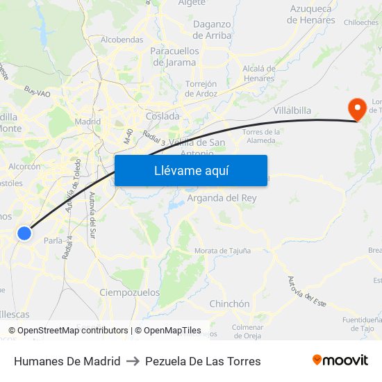 Humanes De Madrid to Pezuela De Las Torres map