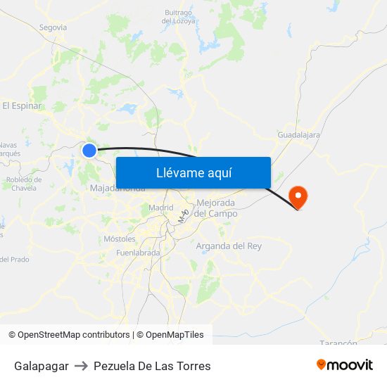 Galapagar to Pezuela De Las Torres map