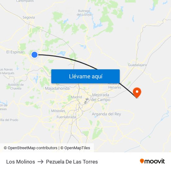 Los Molinos to Pezuela De Las Torres map