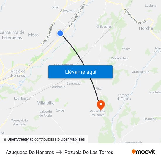 Azuqueca De Henares to Pezuela De Las Torres map