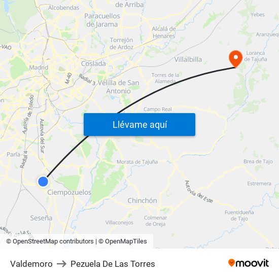 Valdemoro to Pezuela De Las Torres map