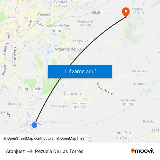 Aranjuez to Pezuela De Las Torres map